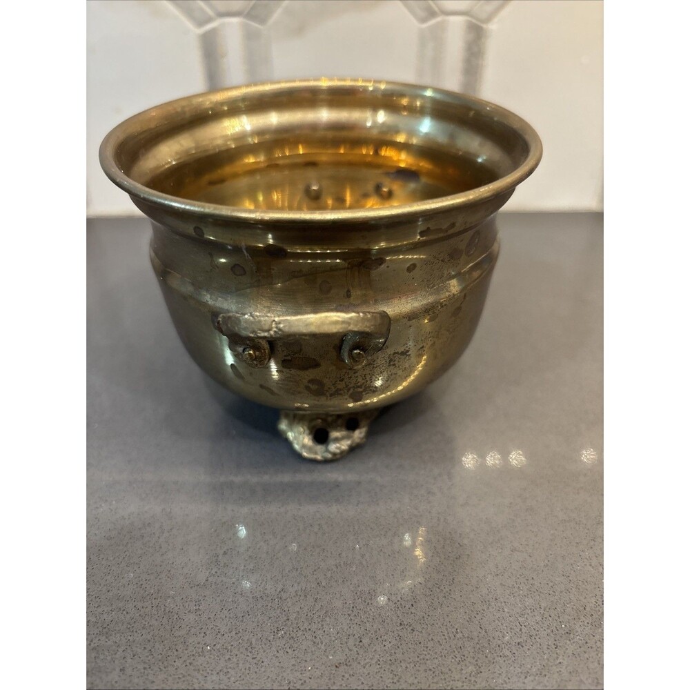 Vintage Brass Pot With Cast Brass Handles And Feet - Made In India - Picture 5 of 8